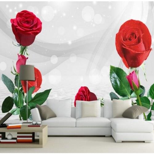 Drop Shipping Custom Photo Wallpaper Water Red Roses Mural TV Background Wall Living Room Bedroom Hotel High Quality Wallpaper