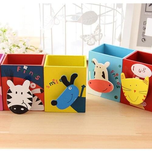 5pcs Cute little animal cartoon wooden pen pen gift prize for students