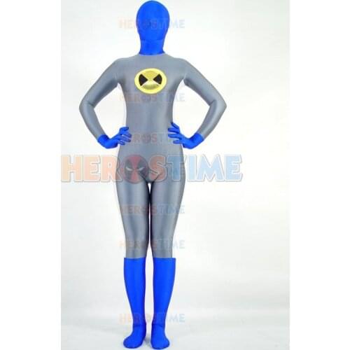 Grey And Blue Spandex Superhero Costume fullbody halloween cosplay party custom costumes zentai suit hot sale free shipping