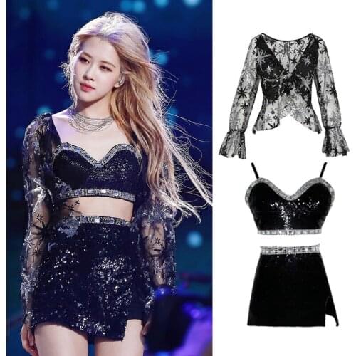 Rhinestone Dancer Outfits Women Rose K-pop Outfit Jazz Dancewear Performance Costume Pole Dancing Wear Festival Clothing JL3595