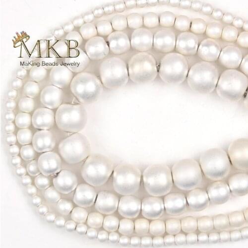 Dull Polish Natural Stone Beads Silver Plated Hematite Round Beads For Jewelry Making 3 4 6 8mm Diy Bracelet Accessories 15"