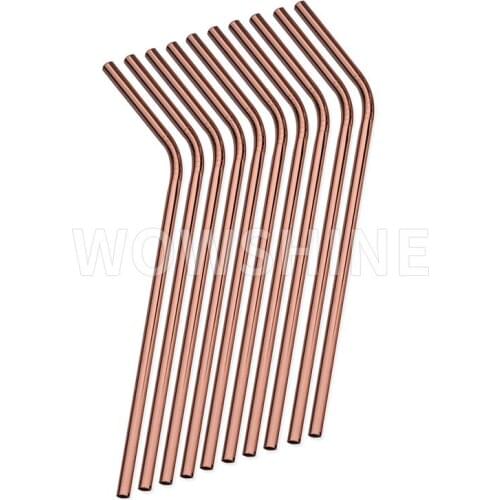 WOWSHINE New 4pcs/lot Shiny Rose Gold Color Stainless Steel Drinking Straws Rust Free Dia 6mm Bent with Gift 1 Brush 210MM