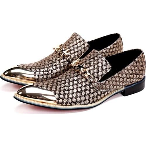 Zapatos De Hombre Black Khaki Metal Stars Loafers Pointed Toe Fish Patterns Wedding Shoes Quality Leather Sapato Brand Shoes