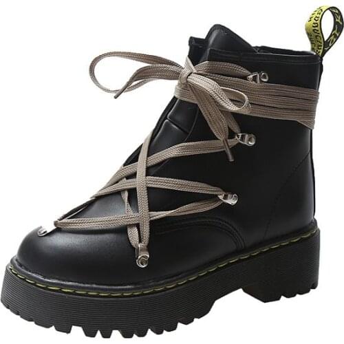 Ankel Boots for Women Chunky Martin Boots Genuine Leather Ladies Fashion Platform Motorcycle Boots Botas De Invierno Para Mujer