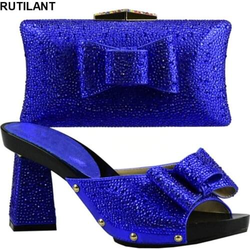 Matching Shoes and Bag Set Decorated with Rhinestone Royal Blue Shoes and Bag Set for Wedding Women Shoes and Bag Set for Party