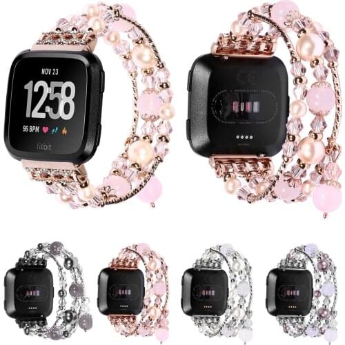 Womens Pink Agate Strap for Fitbit Versa Band Gem Stretch Bracelet Belt for Fitbit Versa Smart Watch Strap for Wrists 5.5"-7.3"