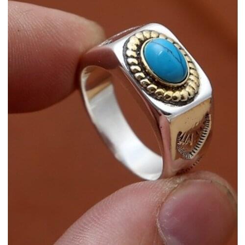 925 Sterling Silver Jewelry Mosaic blue stone LOVE Ring bisuteria mujer Couple Vintage Ring