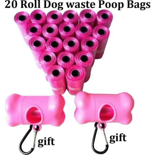 1Pack=20 Rolls Dog Waste Poop Bags Pet Doggie Waste Bags Carrier bags With Bone Dispenser Rainbow 6 Colors Pick Up Clean Bag