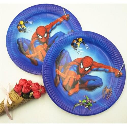 10pcs/set 7inch Spiderman Superhero Party Supplies Plate Children Party Supplies Theme Kids Funny Birthday Party Decoration