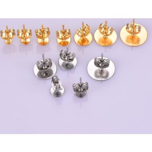 100pcs Stainless Steel stud pin earring findings,DIY gold and silver tone earring settings jewelry making,Hypoallergenic