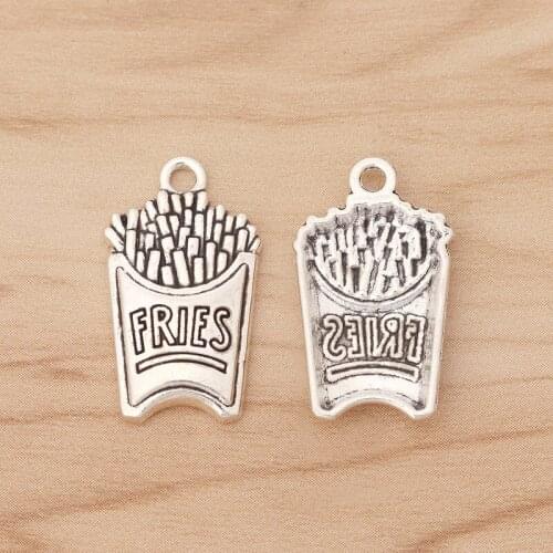 20 Pieces French Fries Chips Fast Food Charms Pendants Beads for Necklace Bracelet Jewellery Making Accessories 25x15mm