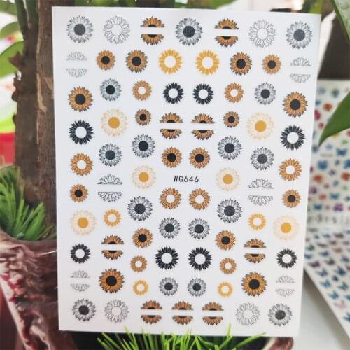 3D Stickers for Nails Chrysanthemum Sunflower Plant Nails Art Decoration Manicure Stickers Decal Slider Nail Foil Accessories