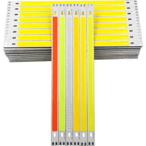 50pcs Wholesale 200x10mm COB Strip LED Bar Lights 12V 10W 1000W LED Lamp Green Blue Red White Color 20cm COB Chip for DIY LEDs