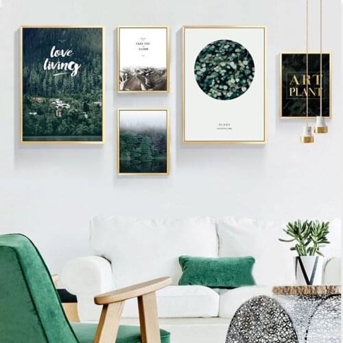 Living Room Decoration Painting Abstract Nordic Forest Snow Mountain Plant Leaves House Letter Canvas Wall Picture Print Poster