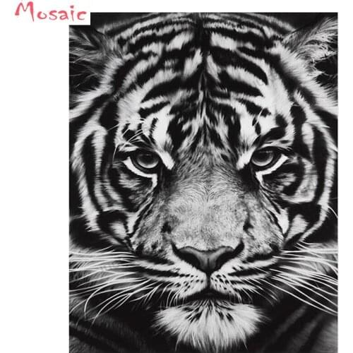 Diy Diamond Painting Cross stitch"Black White tiger"Full Square Rhinestone painting Embroidery diamond Mosaic home Decorative