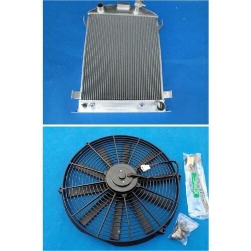 3 ROW ALUMINUM RADIATOR+ FAN For FORD HI-BOY GRILL SHELLS CHEVY MODEL AT/MT 1932 32