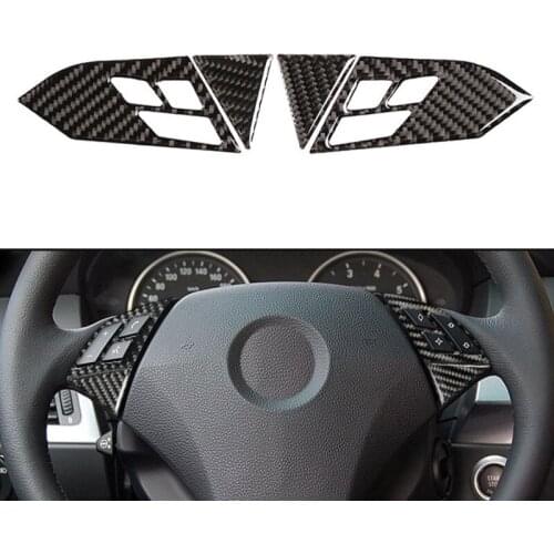 Car Styling Real Carbon Fiber Interior Steering Wheel Panel Switch Button Frame Cover Trim For BMW 5 Series E60 E61 04-10