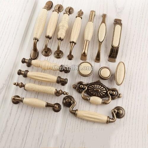 Free Shipping 2PCS European Retro Ceramic Kitchen Cabinet Door Handles Cupboard Drawer Wardrobe Cabinet Pulls Handles and Knobs