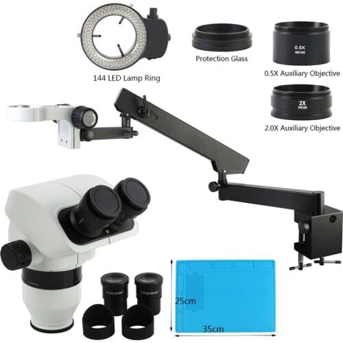 3.35X 6.7X 45X 90X Continuous Zoom Binocular Stereo Microscope Articulating Arm Clamp Stand For Bioresearch Industrial Testing