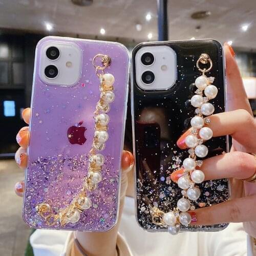 Bracelet Phone Case For Vivo Y17 Y12 Y15 Y19 Y11 Y91C V21 V21e V20 SE V19 V17 Neo Shining Pearl TPU Back Funda Coque