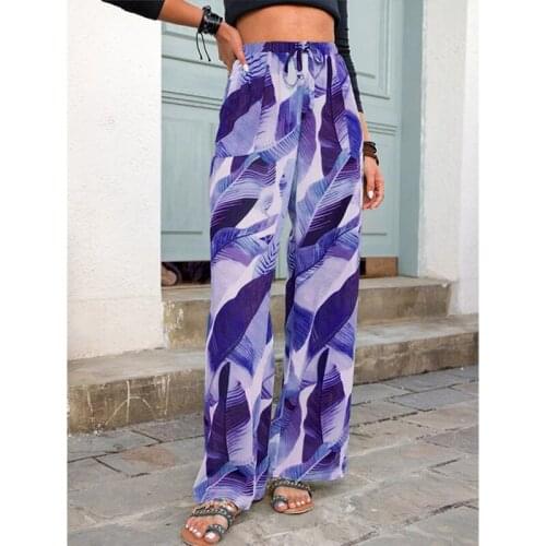 Boho Style Pants Casual Loose High Waist Drawstring Wide Leg Straight Wide Leg Trousers Summer Clothes For Woman Wholesale