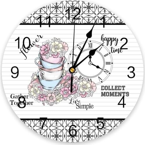 Tile Texture Flower Clock Coffee Cup 3D Wall Clock Modern Design Living Room Decoration Kitchen Clock Art Wall Watch Home Decor