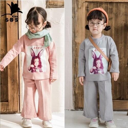 2019 Childrens Clothing Autumn Rabbit Ears Girl Print Girl Suit Cotton Childrens Two-piece Sweater Suit Cotton Set for Girls