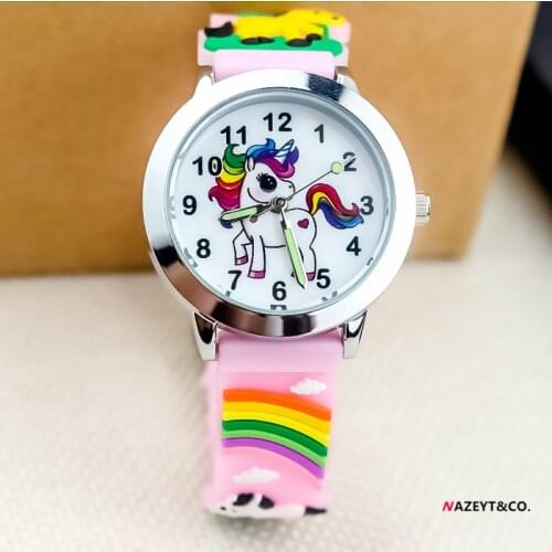 Kids Children Girls Boys Students Rainbow Unicorn Colourful Silicone Childrens Watches Lovely Party Gift Quartz Wrist Watch