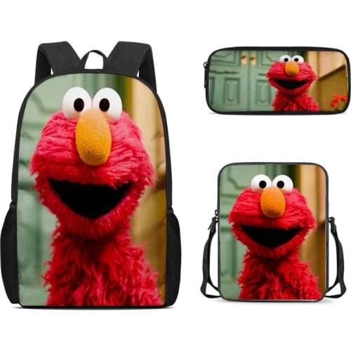 Customizable childrens schoolbag 3-piece backpack cartoon Sesame Street Aimo childrens schoolbag shoulder bag pencil bag