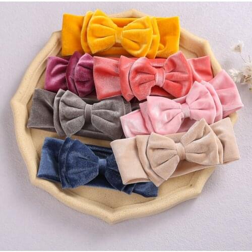 Double Layer Bow Baby Girl Hair Accessories Velvet Wide Headbands For Children Soft Solid Colour Bowknot Hairbands Kids Headwear