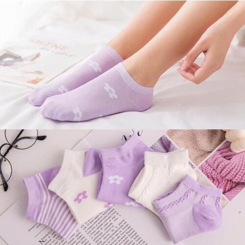 Yishine Purple Fashion Women Socks Striped Florals High Quality Cotton Socks Female Thin Section Harajuku Cute Flower Sock New