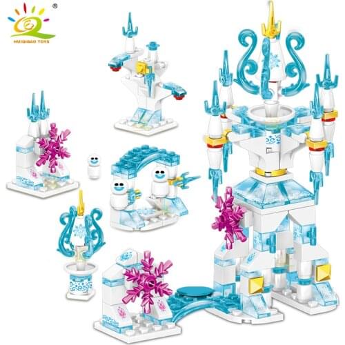 HUIQIBAO 139Pcs City Ice Snow Castle Windmill Building Blocks Princess Girls Friends Snowman Figures Bricks Toys For Children