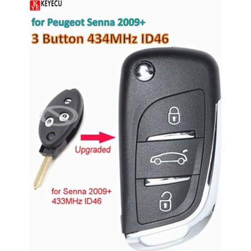 Keyecu Smart DIY Upgraded Flip Remote Car Key Fob 3 Button 434MHz ID46 for Peugeot Senna 2009 With Uncut Blade SX9