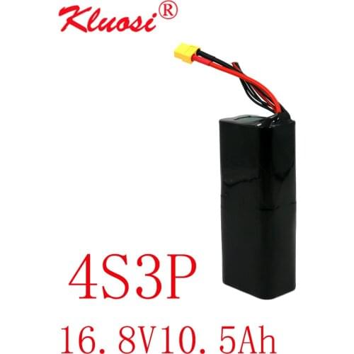 KLUOSI 16.8V Li-ion Battery 14.8V 10.5Ah 10Ah 4S3P High Capacity UAV Rechargeable for Various RC Airplane Drone Quadrotor XT60