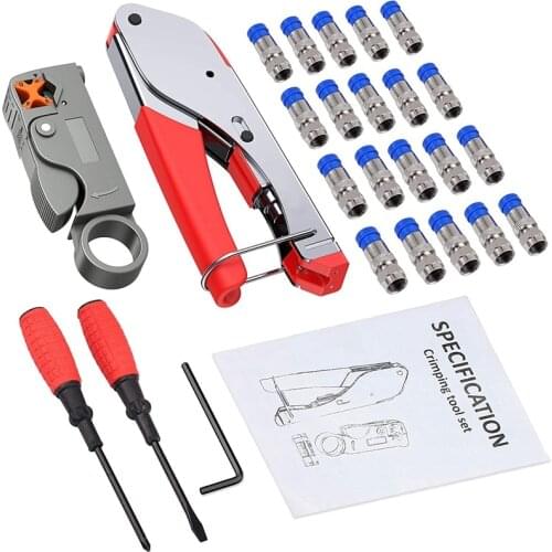 F-Type Coaxial Crimping Tool,Rotating Coaxial Cable Cutter With Crimping Connector,Screwdriver For RG6/RG58/RG59/RG62