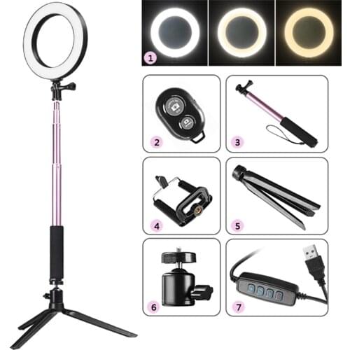 5-In-1 Dimmable LED Selfie Ring Light Camera Studio Fill-in Lamp With Stand Tripod Bluetooth Shutter for Live Makeup Lighting