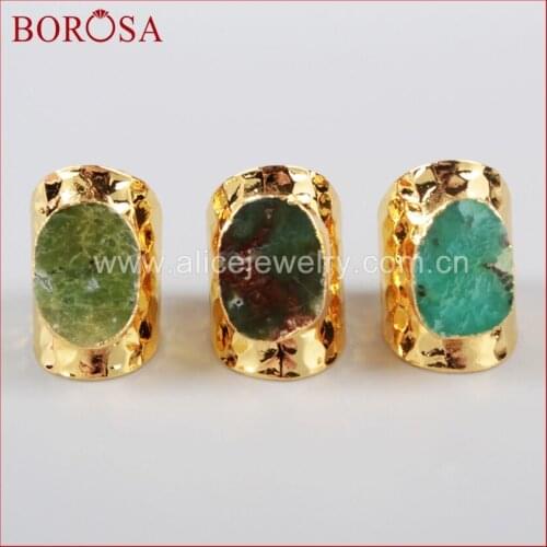 BOROSA New Arrival Fashion Gold Color Natural Chrysoprase Band Ring G1035