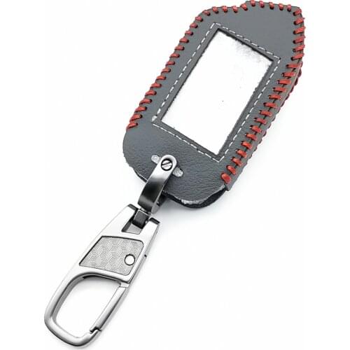 100% Leather Key Case Keychain Cover For Sher-khan Mobicar A Mobicar B Safety In Two Senses Car Alarm System Russian Version Fob