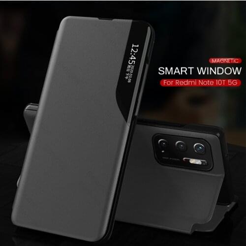 Leather smart side view window magnetic stand flip protect shell for redmi note10t not 10t 5g coque funda redmy note 10t 5g case