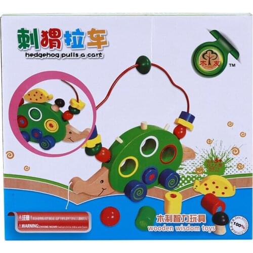 Creative Hedgehog Pull Car Around The Beads Childrens Educational Toys For Children Game Wooden Drag Animals Toys