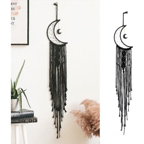 Black Moon Macrame Dream Catcher Boho Long Tassels Home Wall Decor Girls Kids Nursery Garden Hanging Decoration Outdoor Gifts