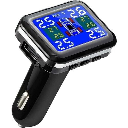 Mayitr 12 V Car TPMS Tire Pressure Alarm LED Display System+4 External Sensors Cigarette Lighter Alarm Systems USB Port
