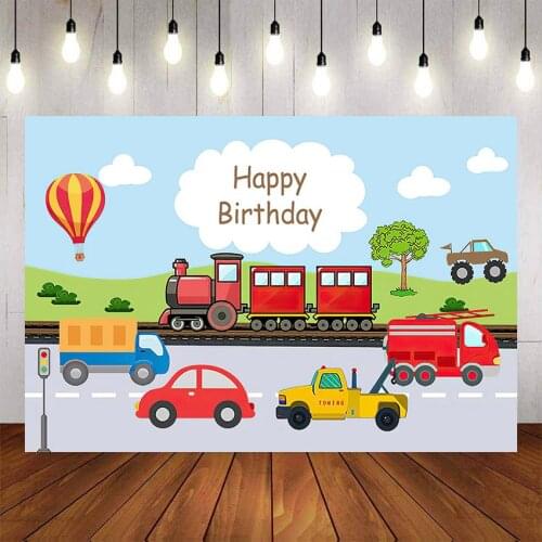 Mehofond Photography Background Transportation Boy Birthday Party Automobile Train Car Blue Sky Cloud Backdrop Photo Studio