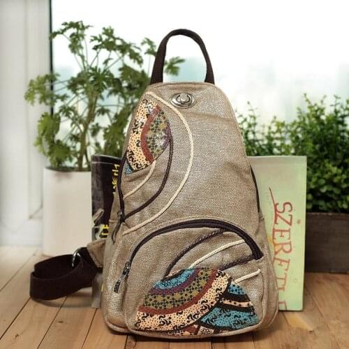 Fashion Appliques Women Shopping Waist Packs!Hot National Printed Lady Canvas Small Chest Bags Versatile Vintage Hasp Carrier