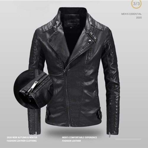 2021 Autumn/Winter Korean Men Faux Leather Motorcycle Jackets Men‘s Slim Fit Outwear PU Leather Coats Male 3 Colors M-3XL PY01