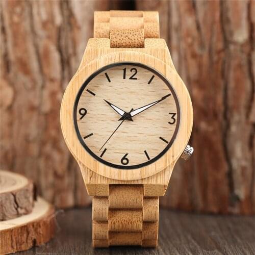 Natural Wooden Arabic Numeral Dial Watches Men Quartz Analog Wrist Watch Luminous Pointers Timepiece Full Wood Bangle Band Reloj