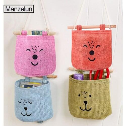 Wall Hanging Storage Bag Cartoon Sundries Toy Organizer Door Back Pouch Cosmetic Storage Wash Cotton Bag Home Decor