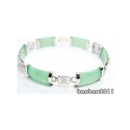 Natural Light Green Jade 18KWGP Fortune Emolument Longevity Luck Clasp Bracelet AAA style Fine jewe Noble 100% Natural jade 5.26