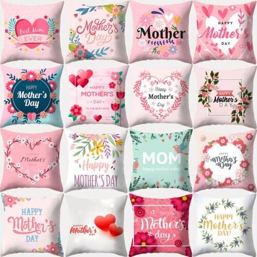 Happy Mothers Day Pillowcases Flowers Decorative Sofa Cushions Pink Cushion Cover Love Heart Pillow Covers Home Decor Love Mom