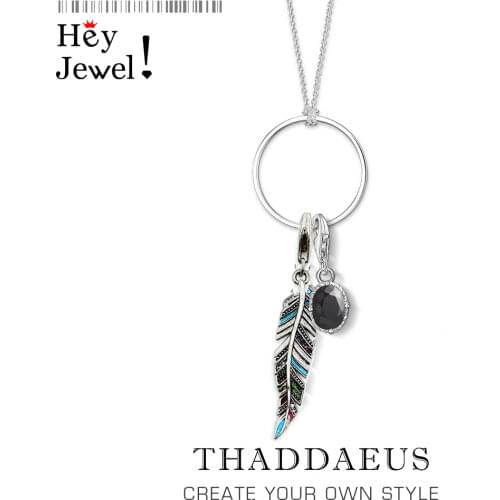 Charm Necklace Feather & Oval Stone,2020 Spring Fashion Jewelry Europe 925 Sterling Silver Bijoux Boehmia Gift For Women Girl